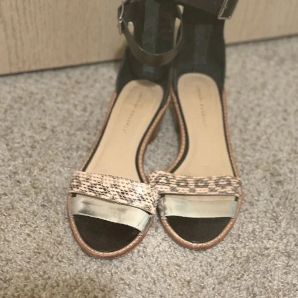 Loeffler Randall Henry Leather/Snake City Sandal, Silver/Gray